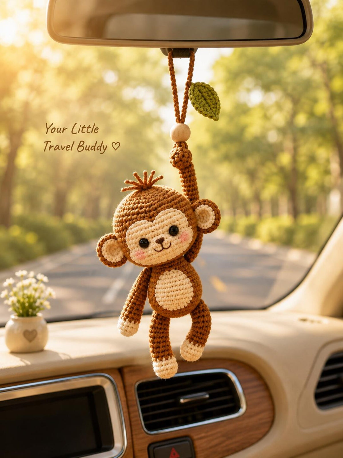 Crochet Monkey Car Hanging Ornament, Cute Monkey Rearview Mirror Charm, Handmade Amigurumi Monkey, Backpack Bag Charm, Monkey Lover Gift