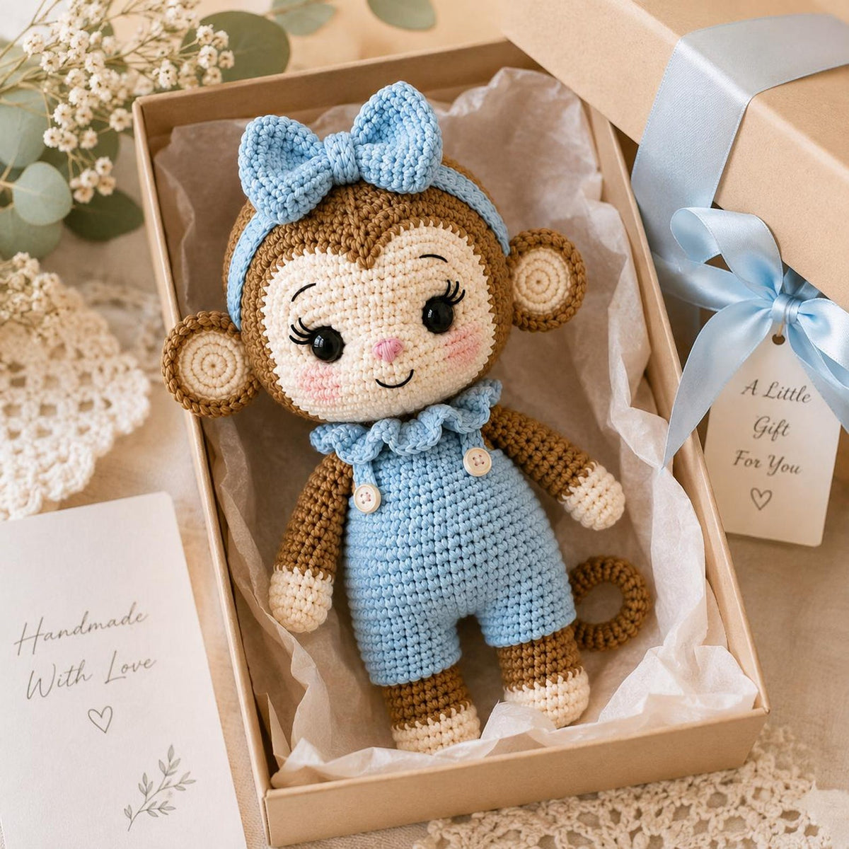 Handmade Amigurumi Monkey, Crochet Monkey Doll, Cute Baby Gift, Nursery Decor, Monkey Plush Toy, Baby Shower Gift, Birthday Gift