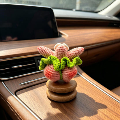 Handmade Crochet Car Figurine Wooden Base Ornament Distinct Handcrafted Trinket for auto interior office home decorative display occasions