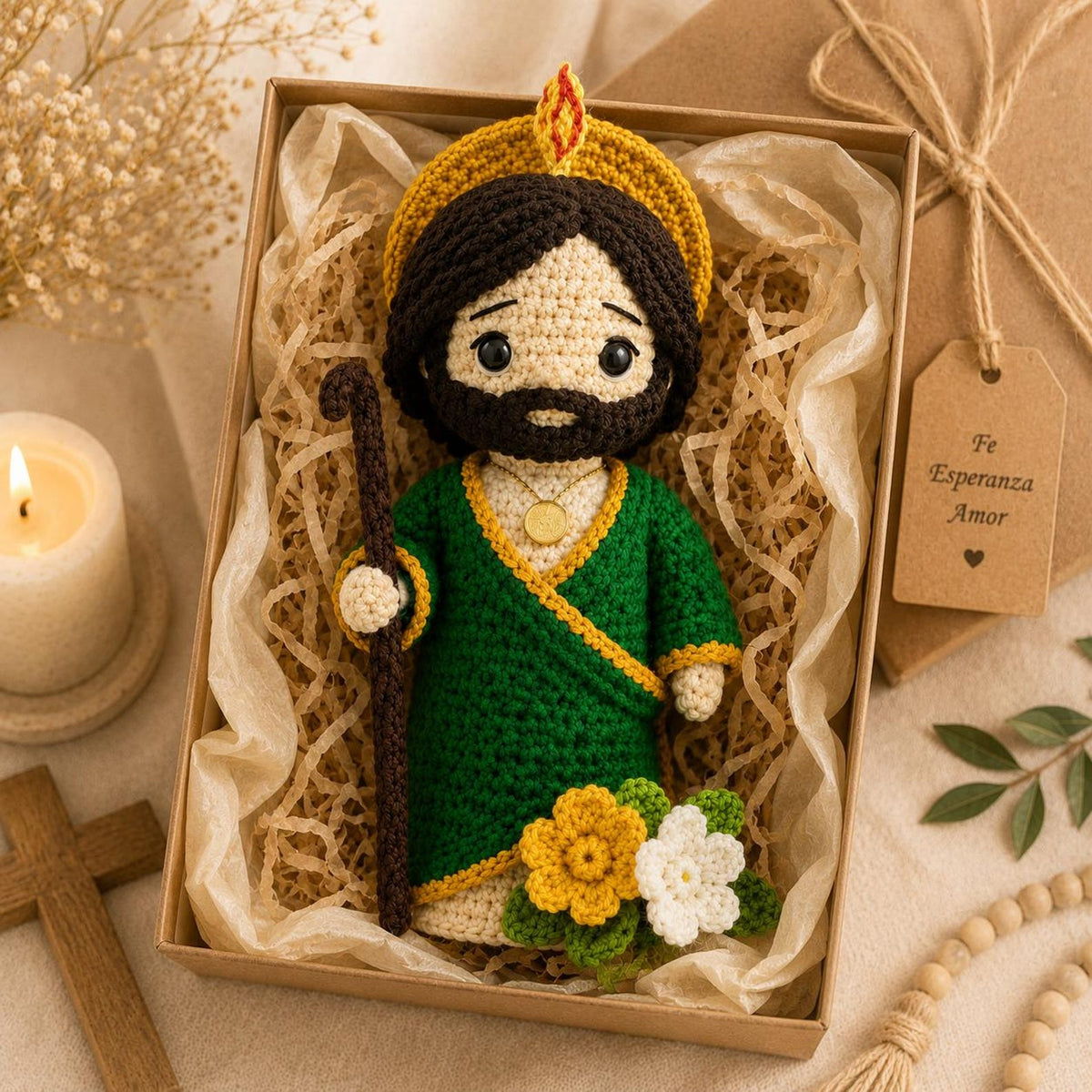San Judas Tadeo Crochet Doll, St Jude Thaddeus Amigurumi,Patron Saint of Lost Causes, Catholic Religious Gift, Baptism First Communion Favor