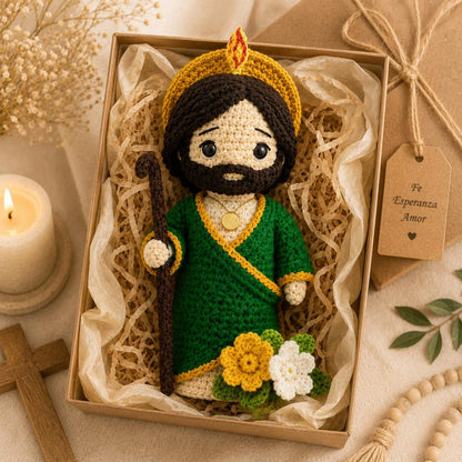 San Judas Tadeo Crochet Doll, St Jude Thaddeus Amigurumi,Patron Saint of Lost Causes, Catholic Religious Gift, Baptism First Communion Favor