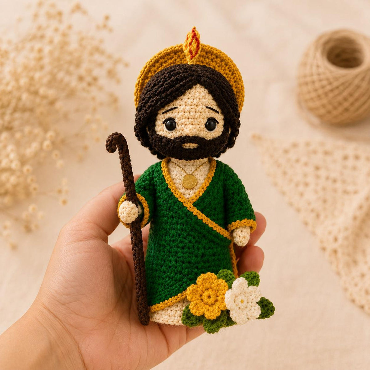 San Judas Tadeo Crochet Doll, St Jude Thaddeus Amigurumi,Patron Saint of Lost Causes, Catholic Religious Gift, Baptism First Communion Favor