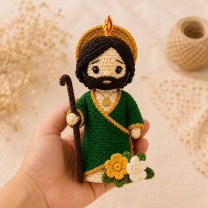 San Judas Tadeo Crochet Doll, St Jude Thaddeus Amigurumi,Patron Saint of Lost Causes, Catholic Religious Gift, Baptism First Communion Favor