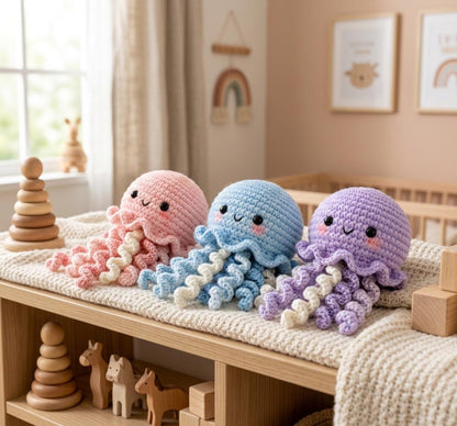 Crochet Jellyfish Plush, Handmade Jellyfish Amigurumi, Cute Ocean Animal Plushie, Kawaii Nursery Decor, Jellyfish Gift for Kids