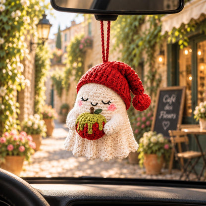 Crochet Ghost Car Charm, Poison Apple Ghost Halloween Car Hanging, Cute Spooky Car Decor, Handmade Fall Car Ornament Gift