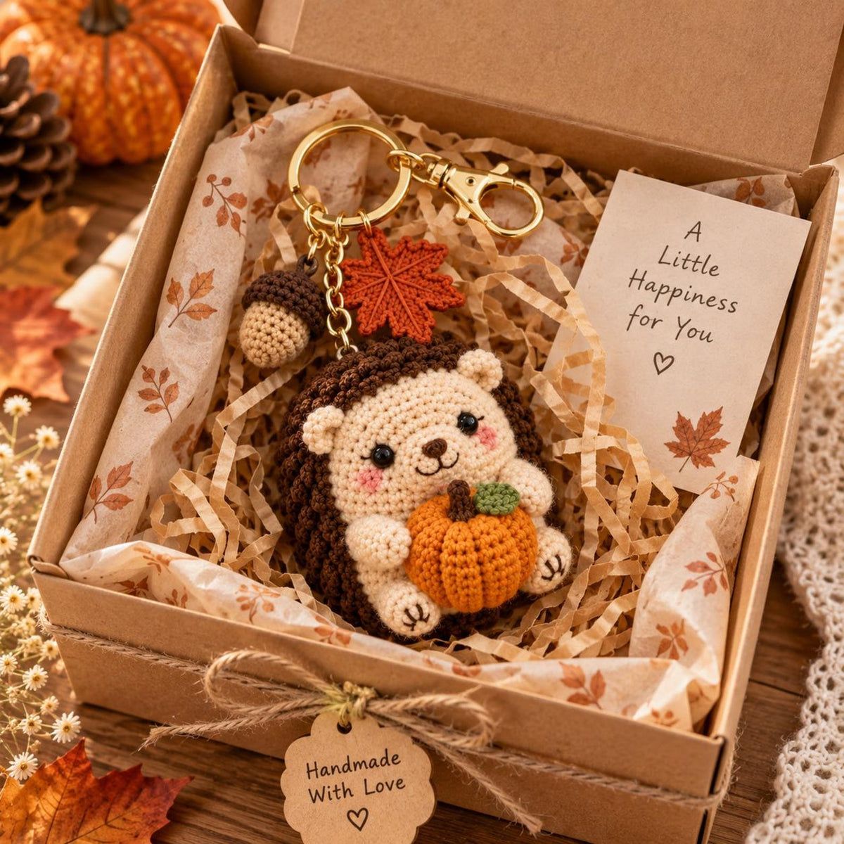Crochet Hedgehog Keychain, Pumpkin Fall Car Charm, Autumn Rearview Mirror Hanging Ornament, Cute Hedgehog Gift, Thanksgiving Decor