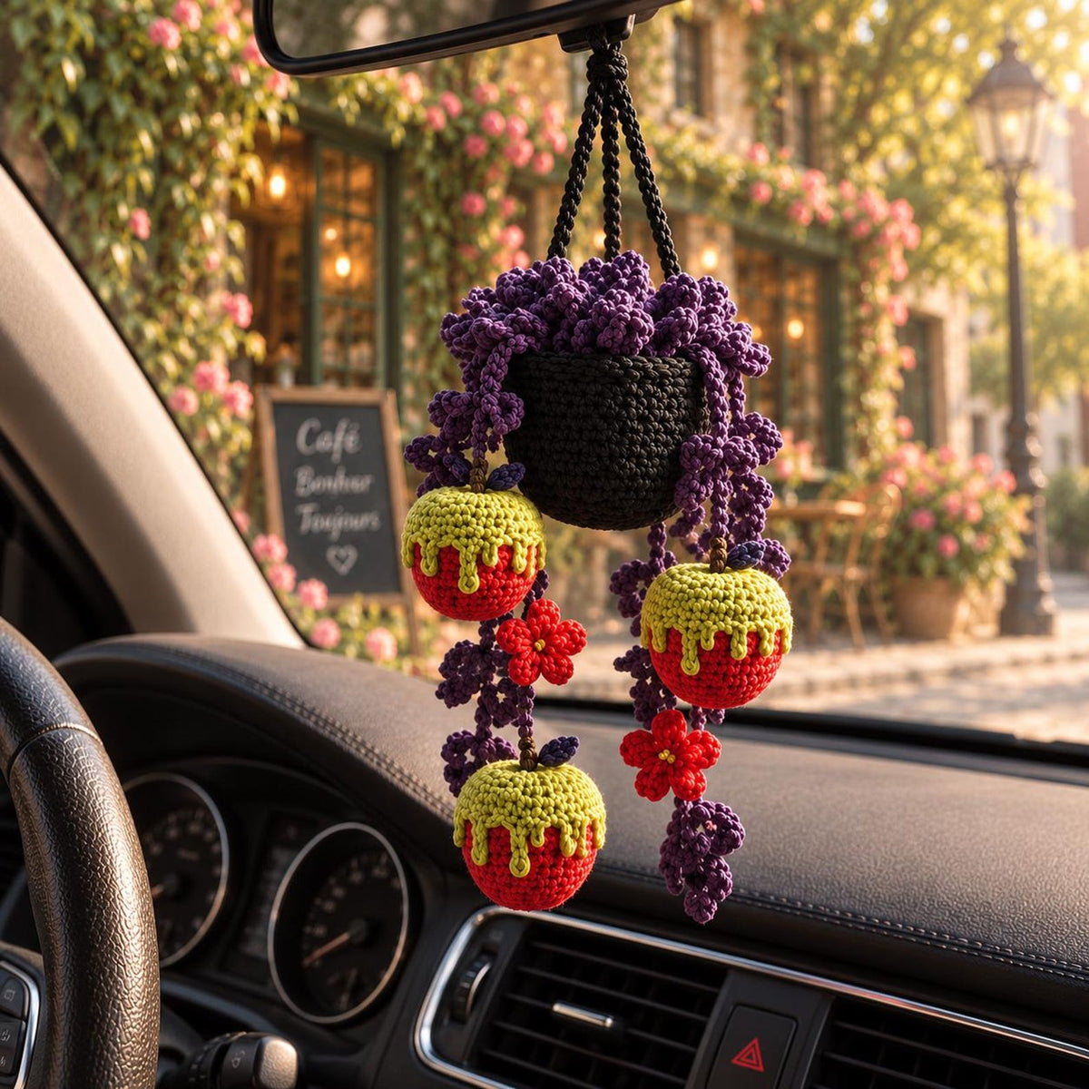 Halloween Crochet Poison Apple Plant Car Hanging, Crochet Spooky Succulent Car Charm, Gothic Car Decor, Cute Car Accessory, Plant Lover Gift