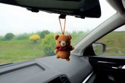 Crochet Dancing Bear Car Mirror Accessory, Anime Car Decor