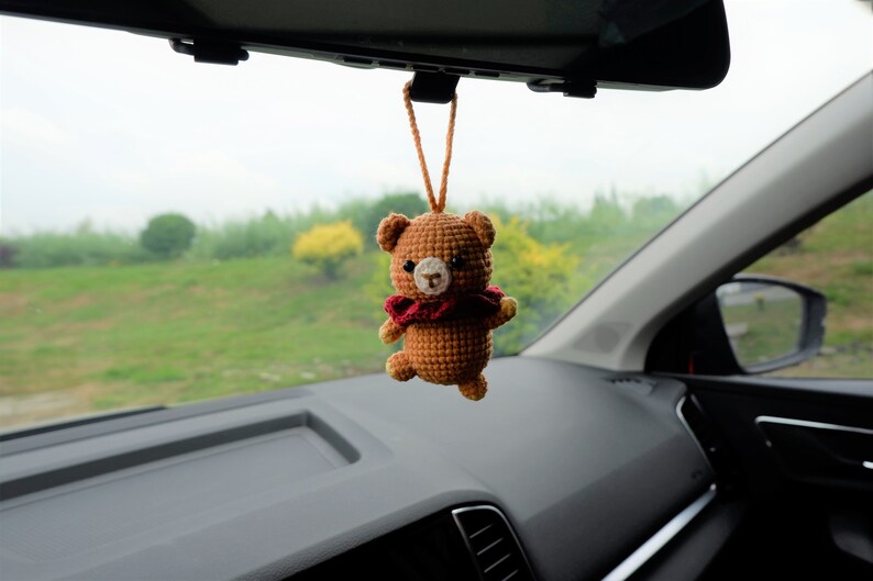 Crochet Dancing Bear Car Mirror Accessory, Anime Car Decor