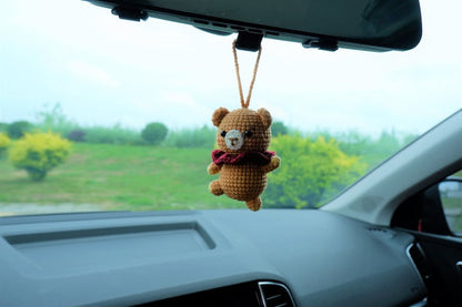 Crochet Dancing Bear Car Mirror Accessory, Anime Car Decor
