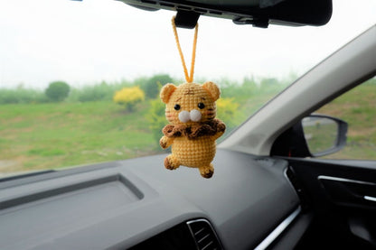 Dancing Tiger Car Hanging Accessory, Crochet Animals Rear View Mirror Accessory, Cute Car Accessories Interior, Anime Interior Car Accessory