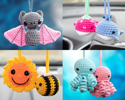 Cute Car Mirror Hanging Accessories for Women, Teens, Rear View Mirror Cat Car Decor Bat, Bee Anime Car Accessories Pokemon, Crochet Kawaii