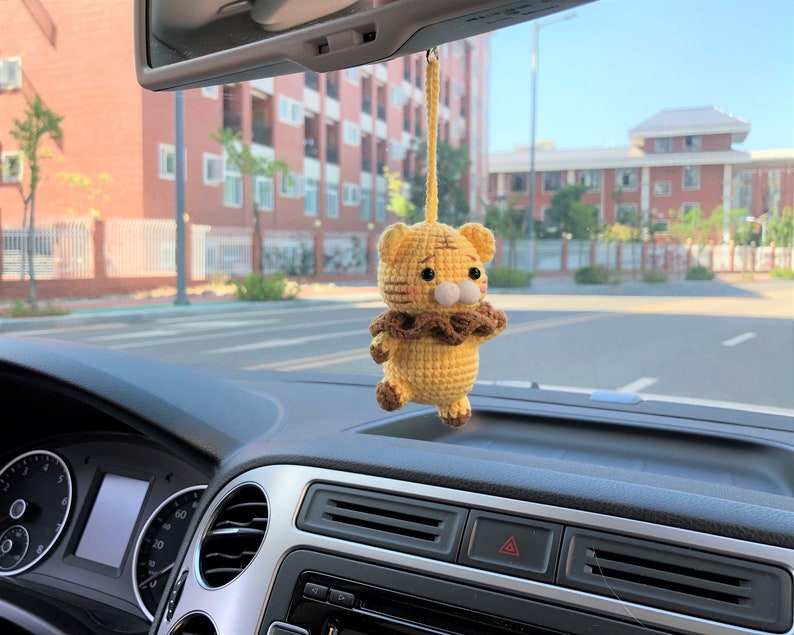 Dancing Tiger Car Hanging Accessory, Crochet Animals Rear View Mirror Accessory, Cute Car Accessories Interior, Anime Interior Car Accessory