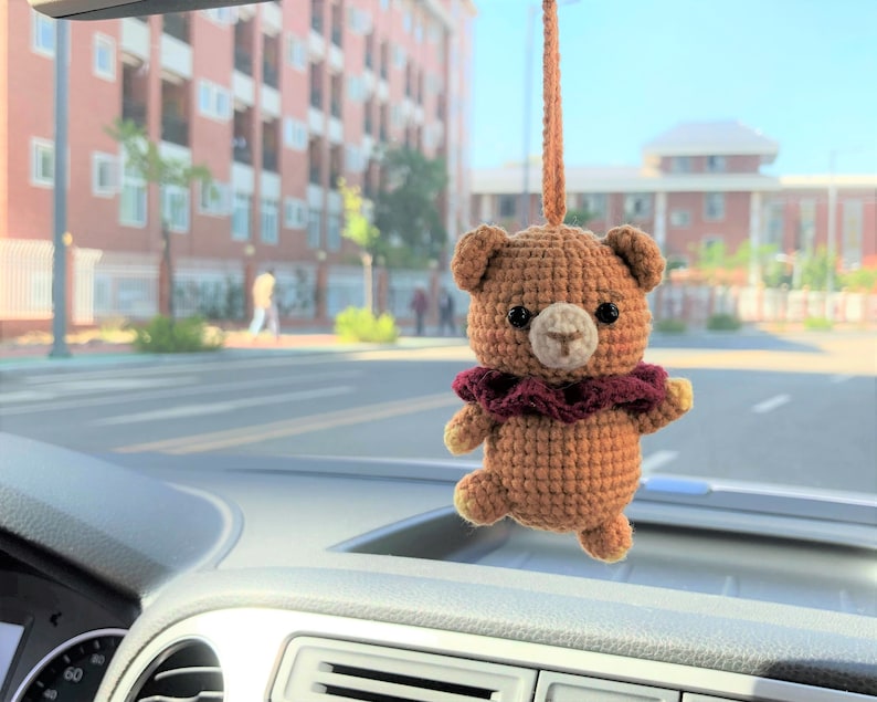 Crochet Dancing Bear Car Mirror Accessory, Anime Car Decor