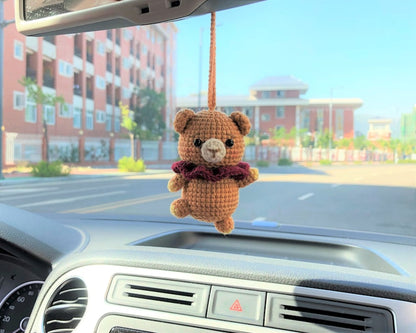 Crochet Dancing Bear Car Mirror Accessory, Anime Car Decor