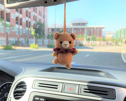 Crochet Dancing Bear Car Mirror Accessory, Anime Car Decor