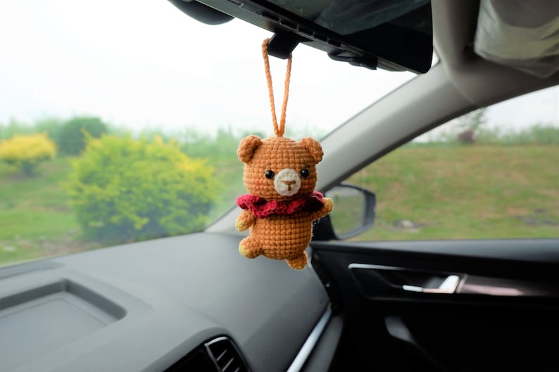 Crochet Dancing Bear Car Mirror Accessory, Anime Car Decor