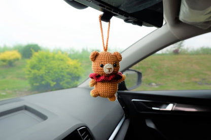 Crochet Dancing Bear Car Mirror Accessory, Anime Car Decor