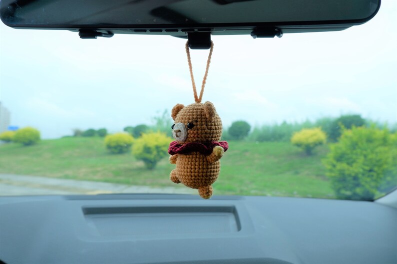 Crochet Dancing Bear Car Mirror Accessory, Anime Car Decor