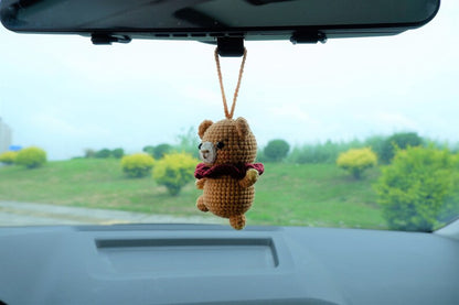 Crochet Dancing Bear Car Mirror Accessory, Anime Car Decor