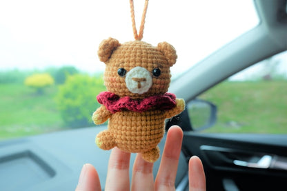 Crochet Dancing Bear Car Mirror Accessory, Anime Car Decor