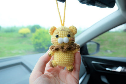 Dancing Tiger Car Hanging Accessory, Crochet Animals Rear View Mirror Accessory, Cute Car Accessories Interior, Anime Interior Car Accessory