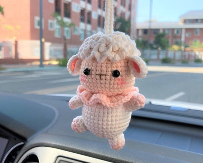 Crochet Dancing Sheep Car Charm, Kawaii Rear View Mirror Accessory