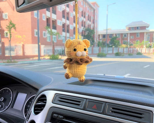 Dancing Tiger Car Hanging Accessory, Crochet Animals Rear View Mirror Accessory, Cute Car Accessories Interior, Anime Interior Car Accessory