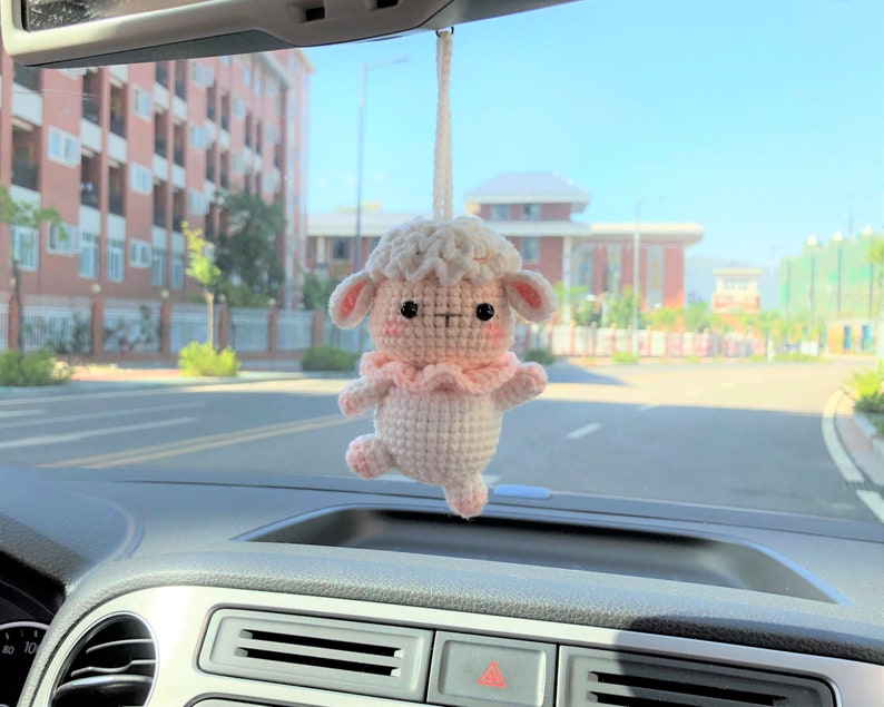 Crochet Dancing Sheep Car Charm, Kawaii Rear View Mirror Accessory