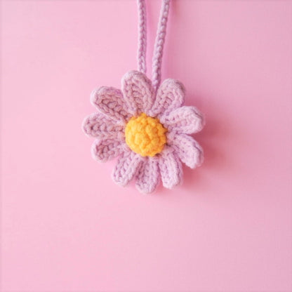 2Pcs Crochet Daisy Car Mirror Hanging Accessory, Boho Rear View Mirror Charm, Girly Car Interior Accessories for Women