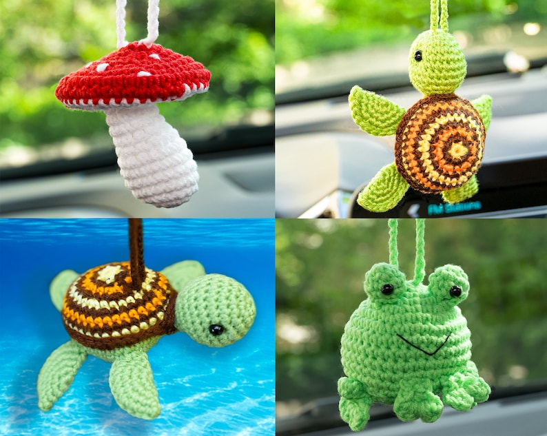 Cute Car Accessory Women Teens, Frog Car Mirror Hanging Accessories Turtle Car Decor, Rear View Mirror Mushroom Car Charm, Cool Hippie Stuff