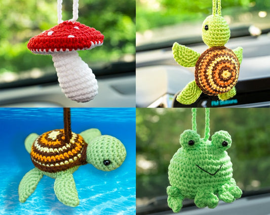 Cute Car Accessory Women Teens, Frog Car Mirror Hanging Accessories Turtle Car Decor, Rear View Mirror Mushroom Car Charm, Cool Hippie Stuff
