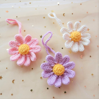 2Pcs Crochet Daisy Car Mirror Hanging Accessory, Boho Rear View Mirror Charm, Girly Car Interior Accessories for Women