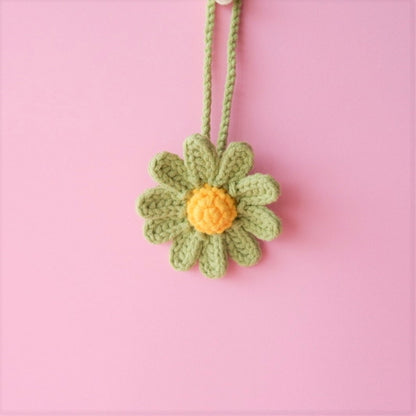 2Pcs Crochet Daisy Car Mirror Hanging Accessory, Boho Rear View Mirror Charm, Girly Car Interior Accessories for Women