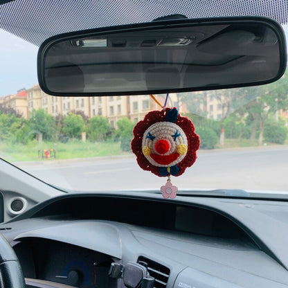 Cute Car Mirror Hanging Accessories for Women Interior Rear View Mirror clown flower amigurumi Car Accessories Crochet Toy