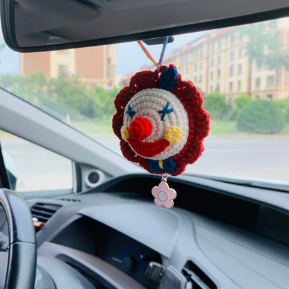 Cute Car Mirror Hanging Accessories for Women Interior Rear View Mirror clown flower amigurumi Car Accessories Crochet Toy