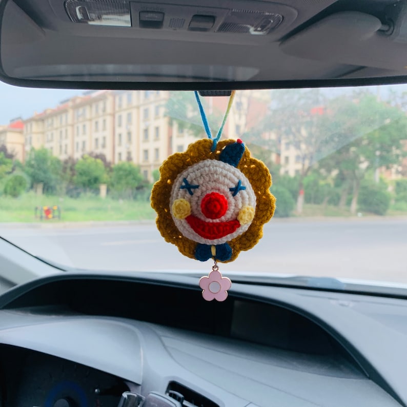 Cute Car Mirror Hanging Accessories for Women Interior Rear View Mirror clown flower amigurumi Car Accessories Crochet Toy