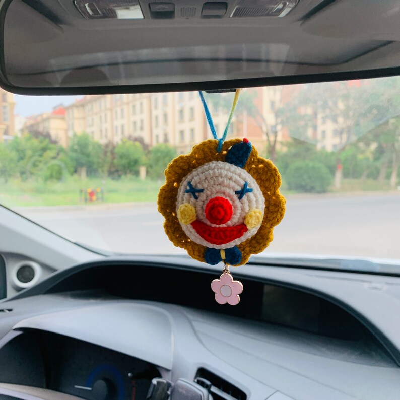 Cute Car Mirror Hanging Accessories for Women Interior Rear View Mirror clown flower amigurumi Car Accessories Crochet Toy