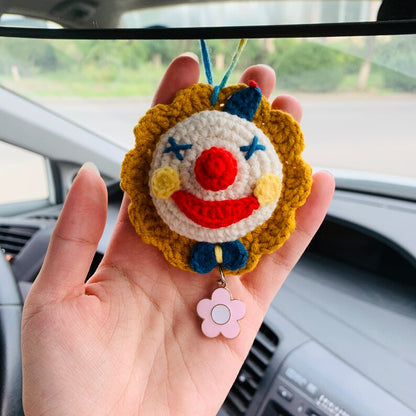 Cute Car Mirror Hanging Accessories for Women Interior Rear View Mirror clown flower amigurumi Car Accessories Crochet Toy