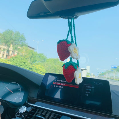 2 Pcs Strawberry Car Mirror Hanging Teens Interior Rear View Mirror Flower Decor Cute Accessories for Women Charm Fruit