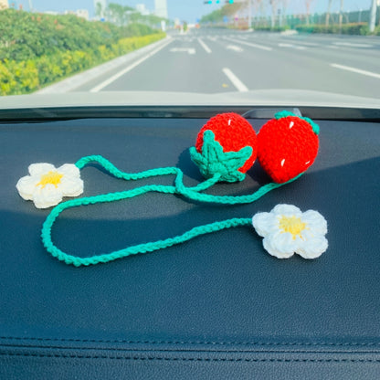 2 Pcs Strawberry Car Mirror Hanging Teens Interior Rear View Mirror Flower Decor Cute Accessories for Women Charm Fruit