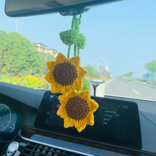 Sunflower Accessories for Women Car Mirror Hanging Teens Interior Rear View Mirror Flower Decor Charm