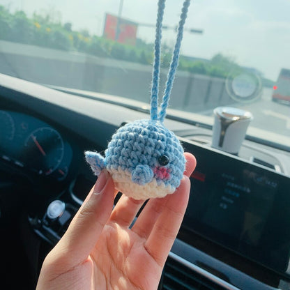 Cute whale Car Mirror Hanging Interior Rear View Mirror Animal Flower Car Accessories Crochet Toy for Women