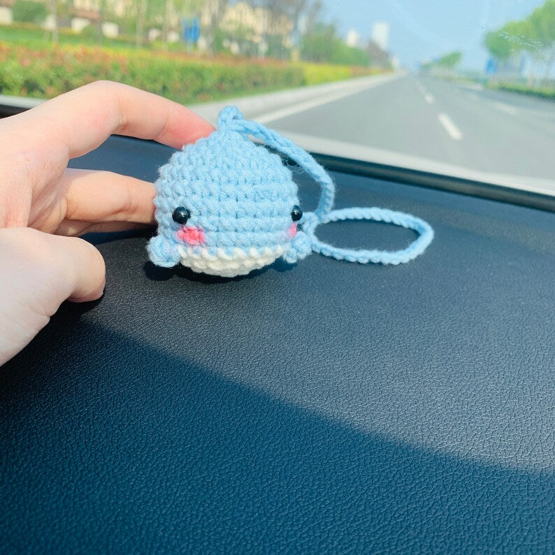 Cute whale Car Mirror Hanging Interior Rear View Mirror Animal Flower Car Accessories Crochet Toy for Women