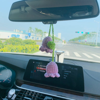 Cute Car Mirror Hanging Campanula Interior Rear View Mirror Flower Car Accessories Crochet Toy for Women
