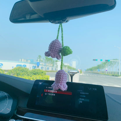 Cute Car Mirror Hanging Campanula Interior Rear View Mirror Flower Car Accessories Crochet Toy for Women