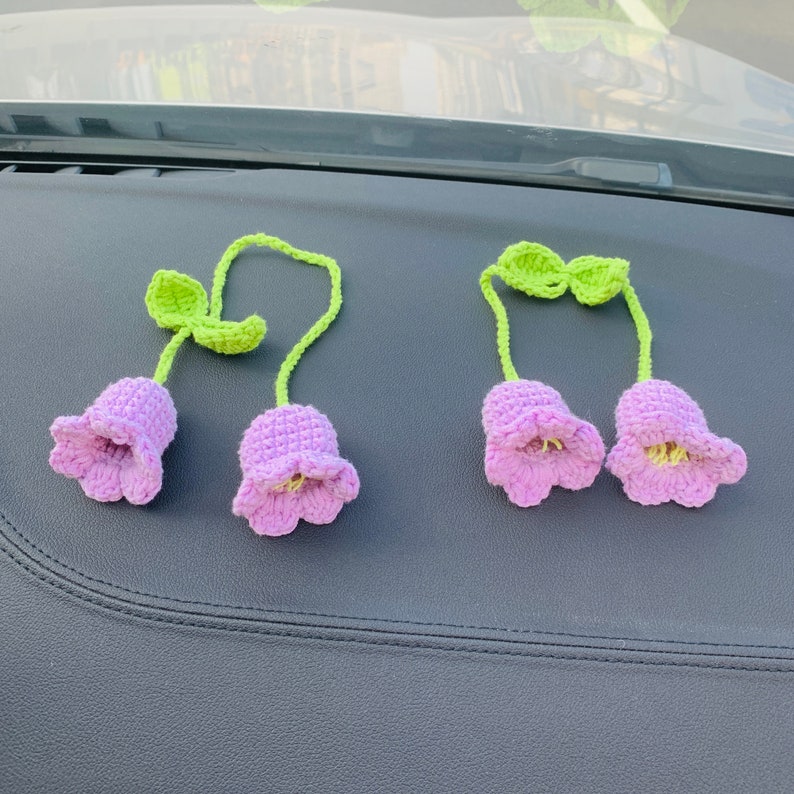 Cute Car Mirror Hanging Campanula Interior Rear View Mirror Flower Car Accessories Crochet Toy for Women