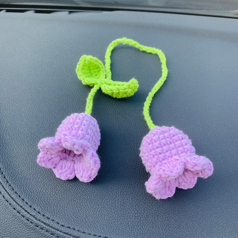 Cute Car Mirror Hanging Campanula Interior Rear View Mirror Flower Car Accessories Crochet Toy for Women