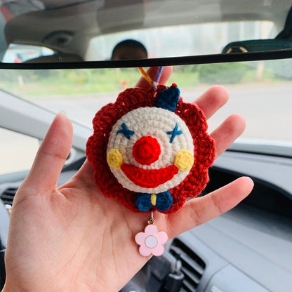 Cute Car Mirror Hanging Accessories for Women Interior Rear View Mirror clown flower amigurumi Car Accessories Crochet Toy