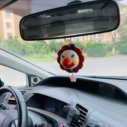 Cute Car Mirror Hanging Accessories for Women Interior Rear View Mirror clown flower amigurumi Car Accessories Crochet Toy